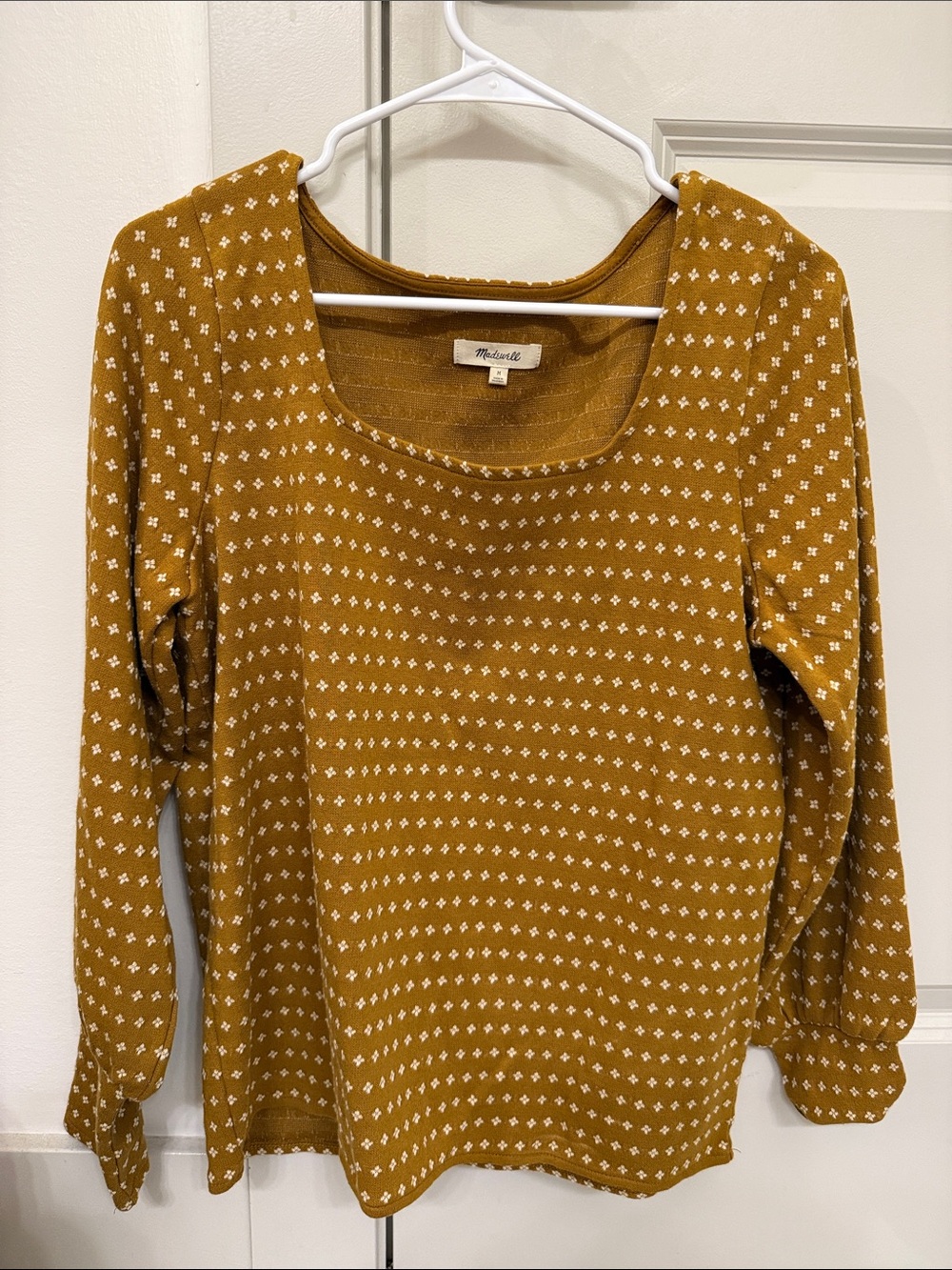 Madewell Mustard Dot Long-Sleeve Scoop Neck Top